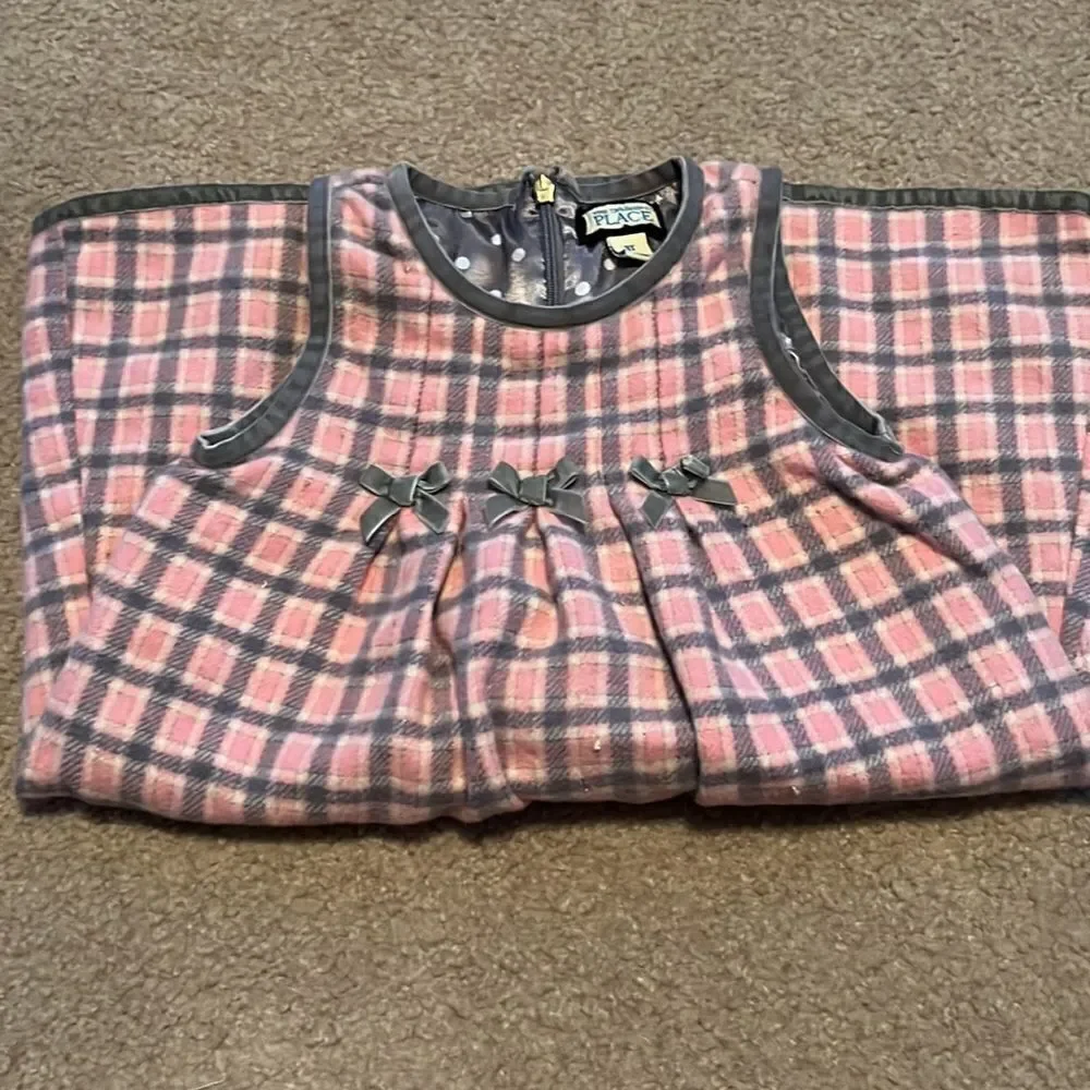 The Children’s Place Pink and Gray Plaid Sleeveless Wool Formal Dress- 3T Vintag